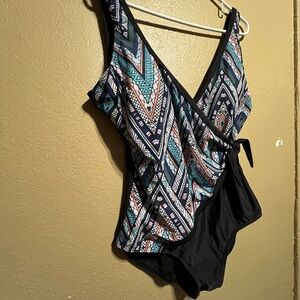 Capriosca Patterned Women One Piece Swimsuit - Blue and Black size 18